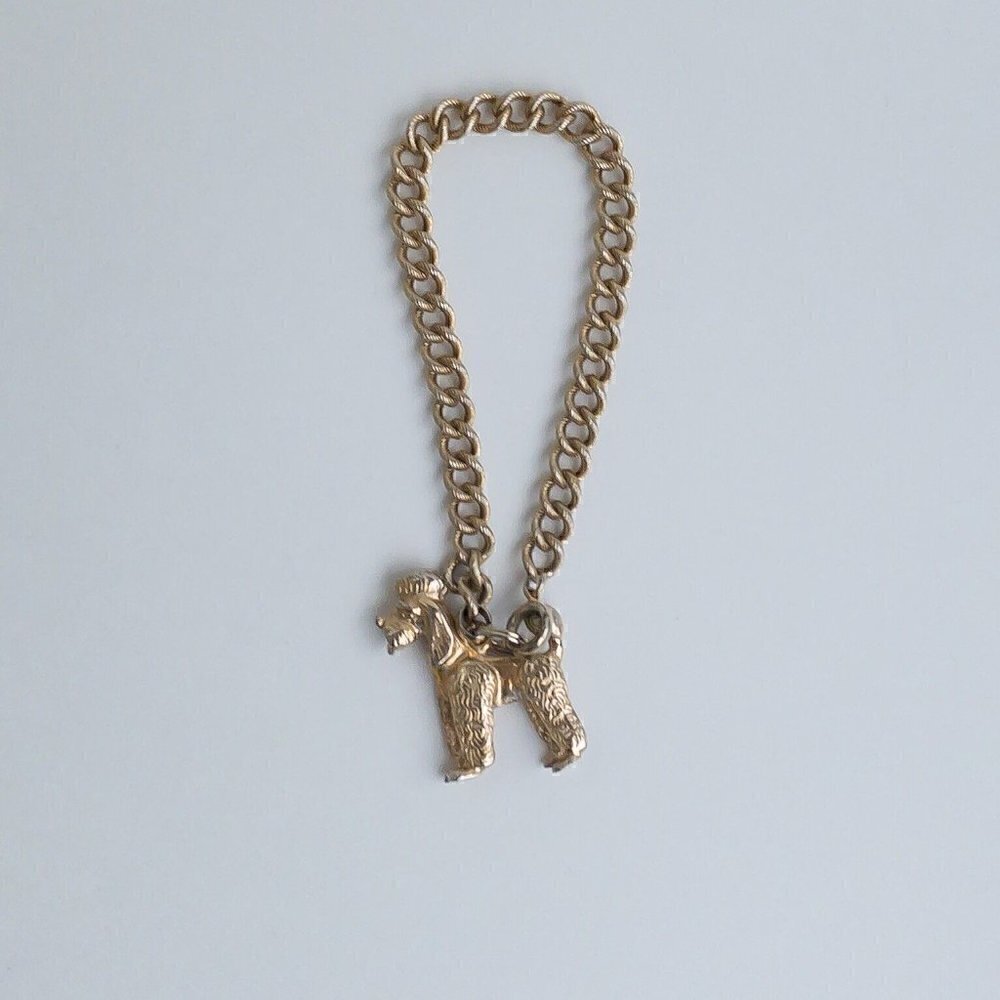 Rare Vintage Napier Dog Pendant Charm Bracelet Curb Link Chain Gold Tone